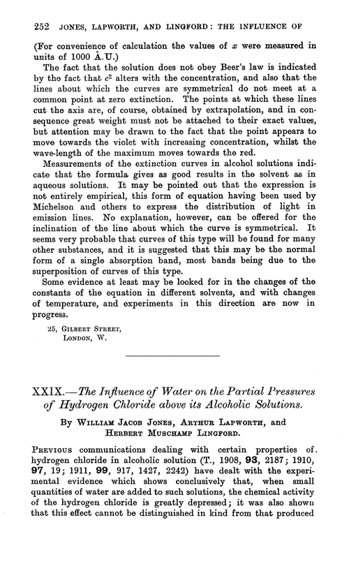 XXIX.—The influence of water on the partial pressures of hydrogen chloride above its alcoholic solutions