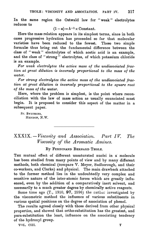 XXXIX.—Viscosity and association. Part IV. The viscosity of the aromatic amines