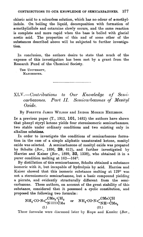 XLV.—Contributions to our knowledge of semicarbazones. Part II. Semicarbazones of mesityl oxide