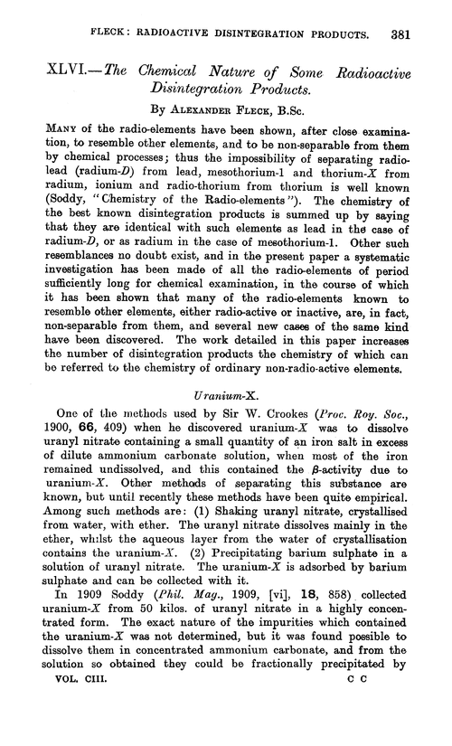 XLVI.—The chemical nature of some radioactive disintegration products