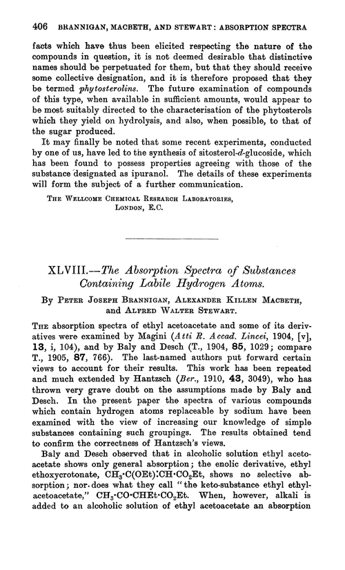 XLVIII.—The absorption spectra of substances containing labile hydrogen atoms
