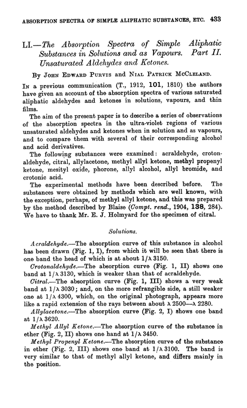 LI.—The absorption spectra of simple aliphatic substances in solutions and as vapours. Part II. Unsaturated aldehydes and ketones