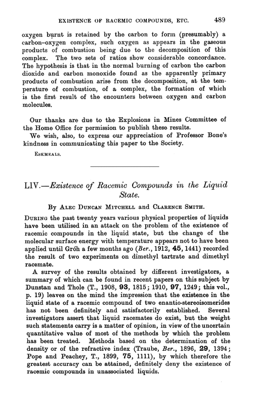 LIV.—Existence of racemic compounds in the liquid state