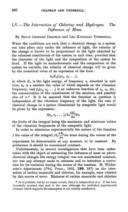 LV.—The interaction of chlorine and hydrogen. The influence of mass