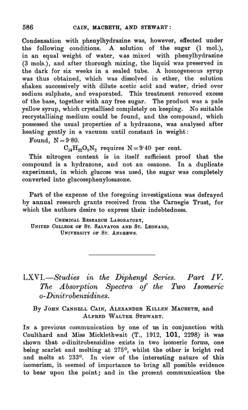 LXVI.—Studies in the diphenyl series. Part IV. The absorption spectra of the two isomeric o-dinitrobenzidines