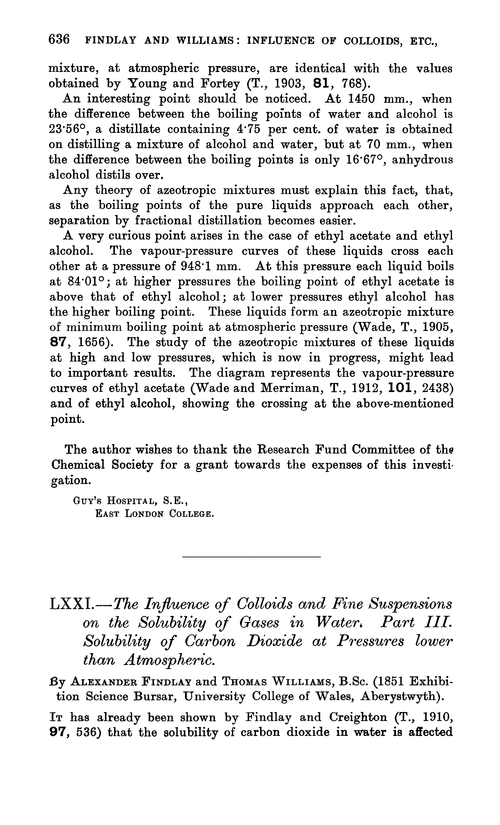 LXXI.—The influence of colloids and fine suspensions on the solubility of gases in water. Part III. Solubility of carbon dioxide at pressures lower than atmospheric