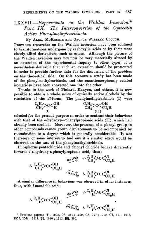 LXXVII.—Experiments on the Walden inversion. Part IX. The interconversion of the optically active phenylmethylcarbinols