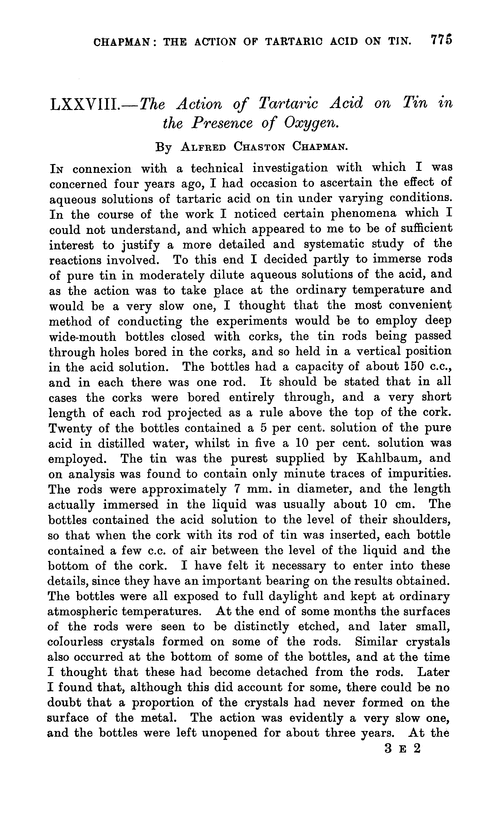 LXXVIII.—The action of tartaric acid on tin in the presence of oxygen
