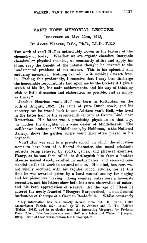 Van't Hoff Memorial Lecture