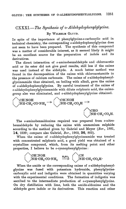 CXXXI.—The synthesis of o-aldehydophenylglycine