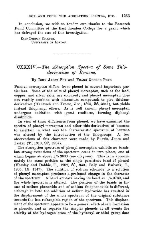 CXXXIV.—The absorption spectra of some thioderivatives of benzene