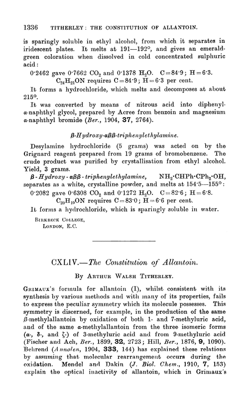 CXLIV.—The constitution of allantoin