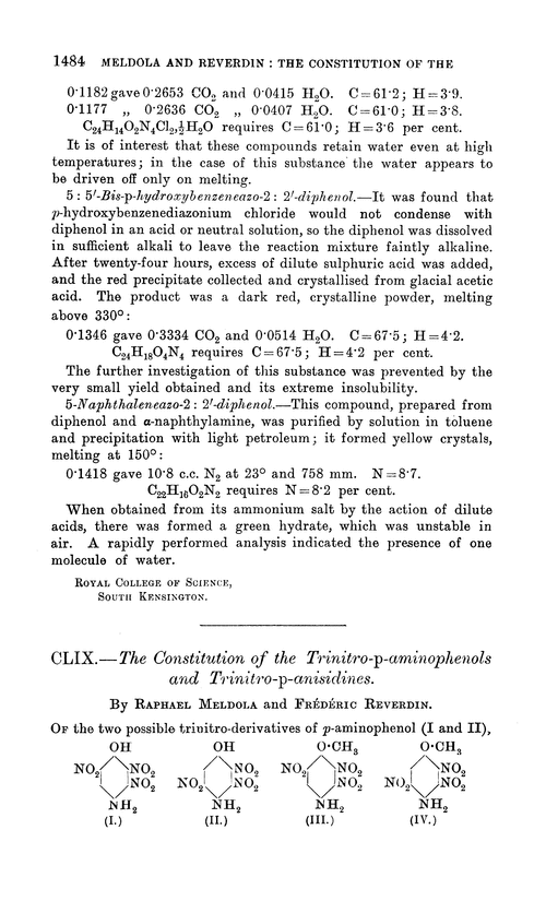 CLIX.—The constitution of the trinitro-p-aminophenols and trinitro-p-anisidines