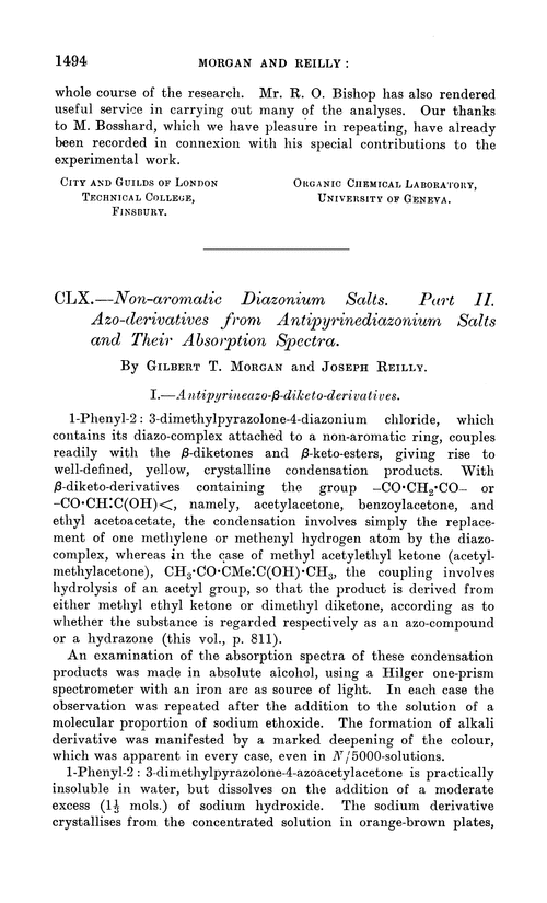 CLX.—Non-aromatic diazonium salts. Part II. Azo-derivatives from antipyrinediazonium salts and their absorption spectra