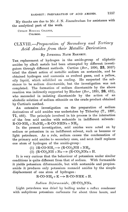 CLXVIII.—Preparation of secondary and tertiary acid amides from their metallic derivatives