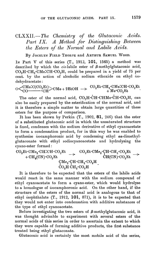 CLXXII.—The chemistry of the glutaconic acids. Part IX. A method for distinguishing between the esters of the normal and labile acids