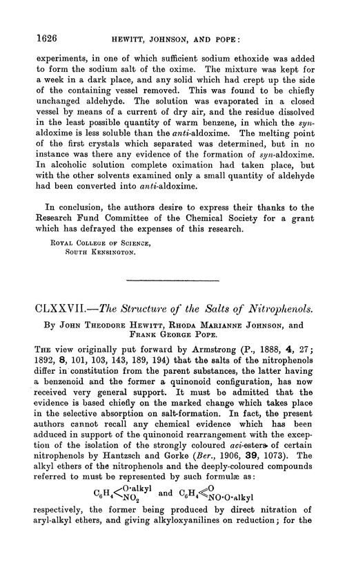 CLXXVII.—The structure of the salts of nitrophenols