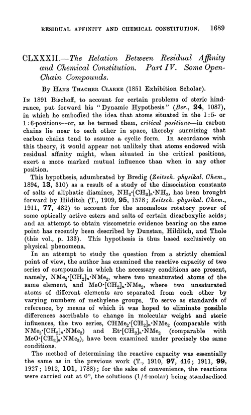 CLXXXII.—The relation between residual affinity and chemical constitution. Part IV. Some open-chain compounds