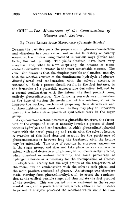 CCIII.—The mechanism of the condensation of glucose with acetone