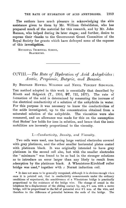 CCVIII.—The rate of hydration of acid anhydrides: acetic, propionic, butyric, and benzoic