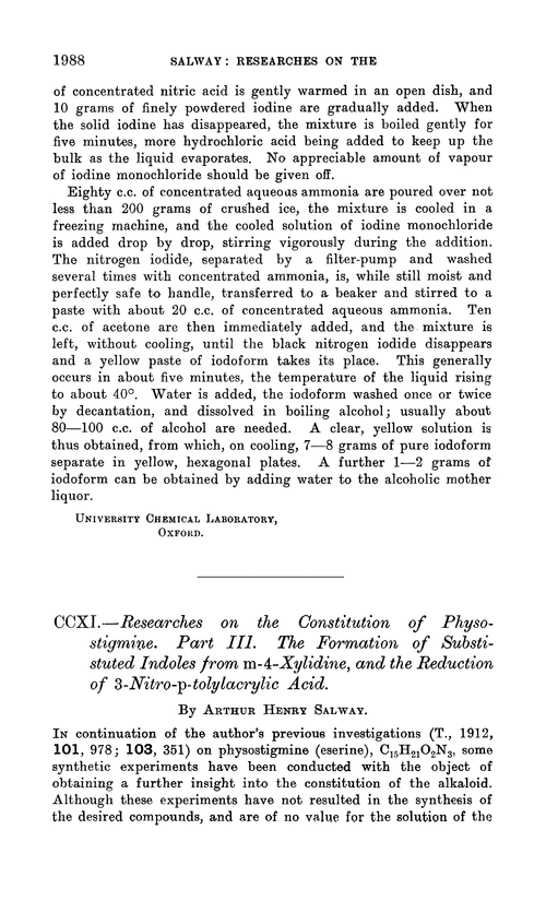 CCXI.—Researches on the constitution of physostigmine. Part III. The formation of substistuted indoles from m-4-xylidine, and the reduction of 3-nitro-p-tolylacrylic acid