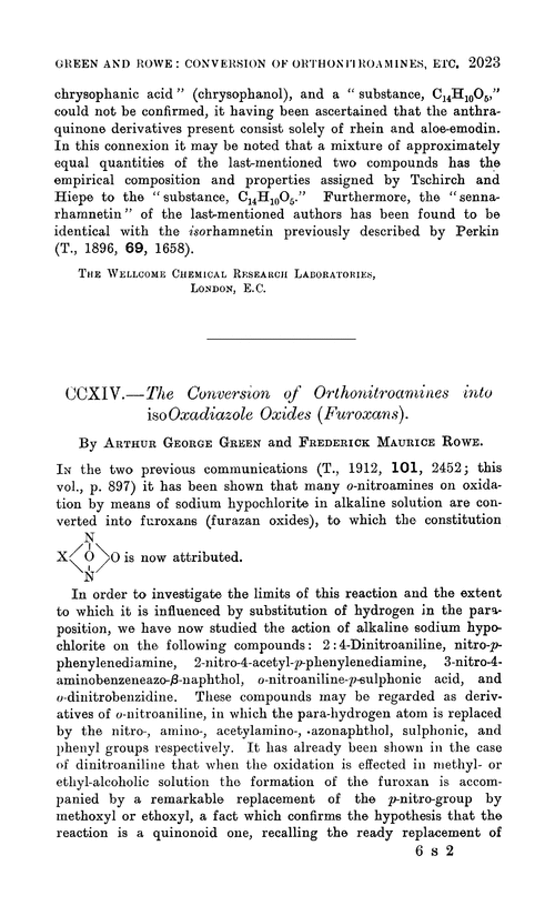 CCXIV.—The conversion of orthonitroamines into isooxadiazole oxides (furoxans)