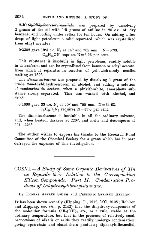 CCXVI.—A study of some organic derivatives of tin as regards their relation to the corresponding silicon compounds. Part II. Condensation products of dihydroxydibenzylstannane