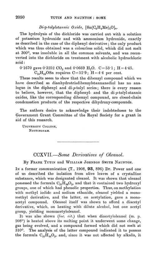 CCXVII.—Some derivatives of oleanol