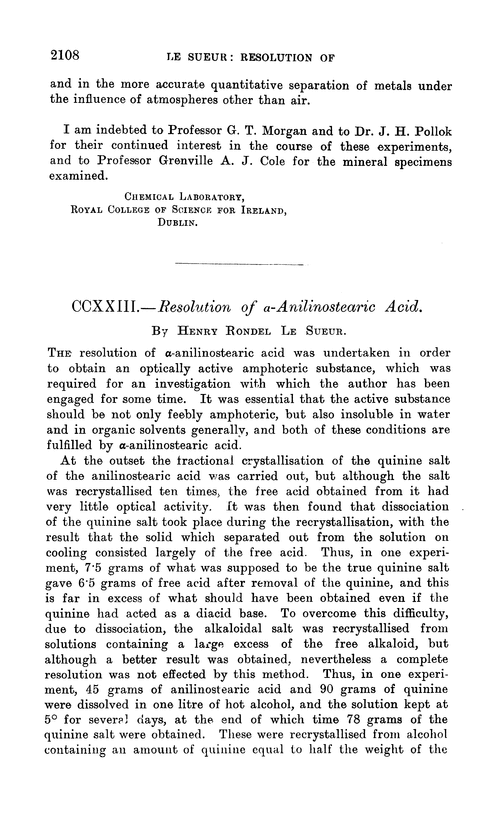 CCXXIII.—Resolution of α-anilinostearic acid