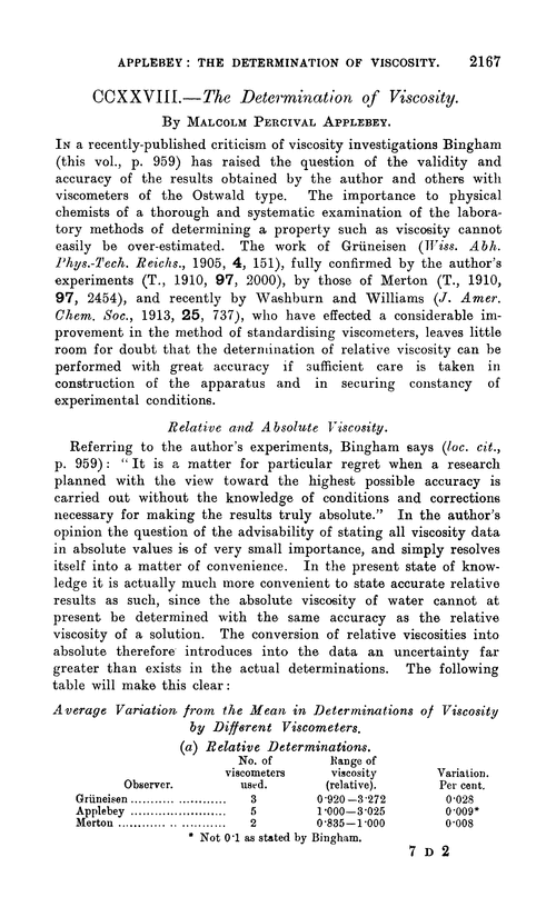 CCXXVIII.—The determination of viscosity
