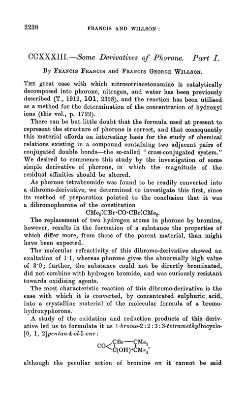 CCXXXIII.—Some derivatives of phorone. Part I