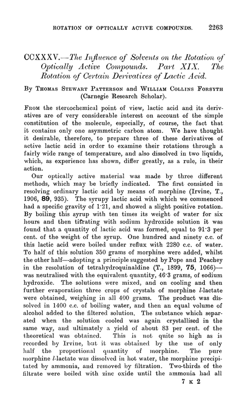 CCXXXV.—The influence of solvents on the rotation of optically active compounds. Part XIX. The rotation of certain derivatives of lactic acid