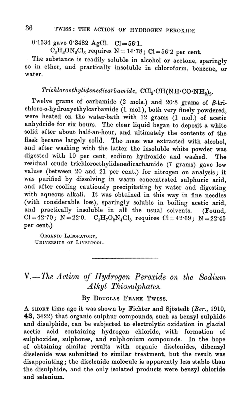 V.—The action of hydrogen peroxide on the sodium alkyl thiosulphates