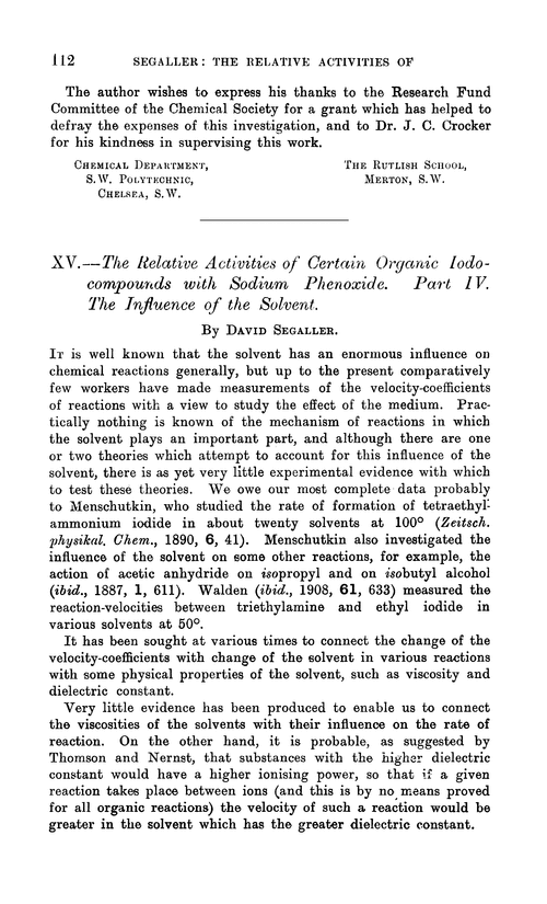 XV.—The relative activities of certain organic iodo-compounds with sodium phenoxide. Part IV. The influence of the solvent