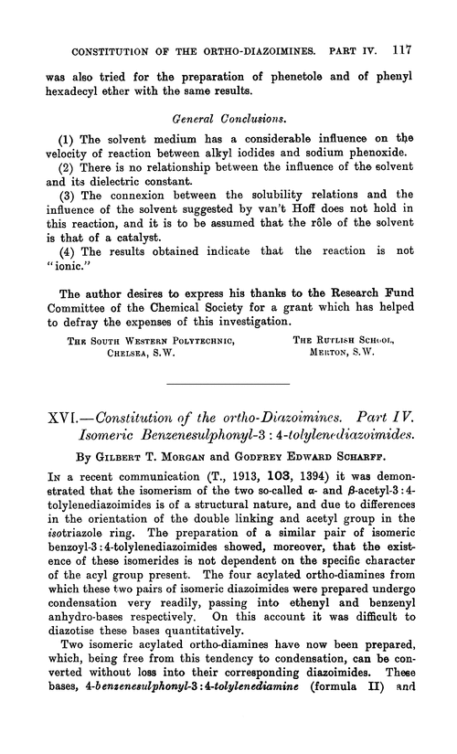 XVI.—Constitution of the ortho-diazoimines. Part IV. Isomeric benzenesulphonyl-3 : 4-tolylenediazoimides