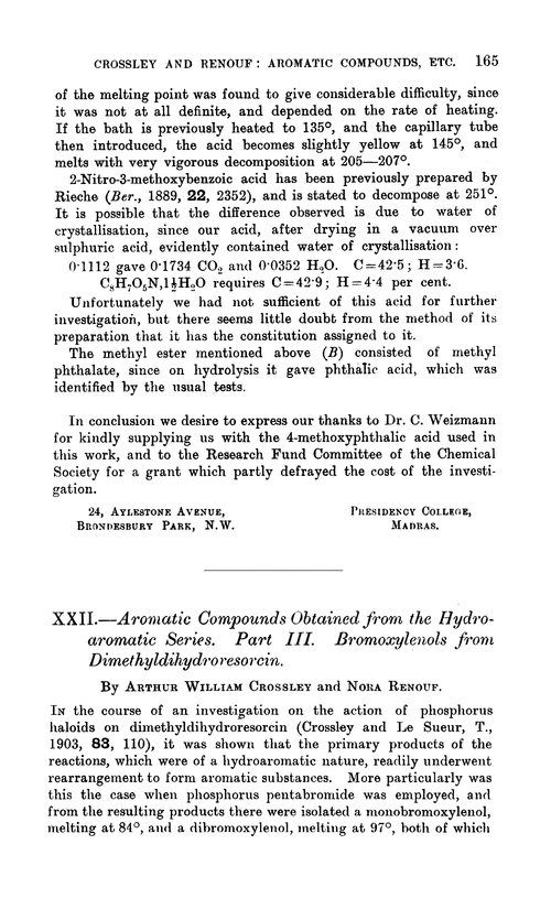 XXII.—Aromatic compounds obtained from the hydroaromatic series. Part III. Bromoxylenols from dimethyldihydroresorcin