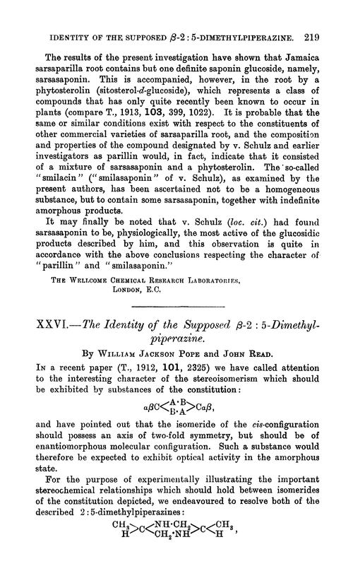 XXVI.—The identity of the supposed β-2 : 5-dimethylpiperazine