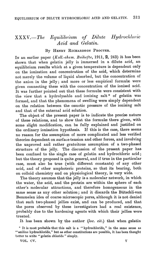 XXXV.—The equilibrium of dilute hydrochloric acid and gelatin