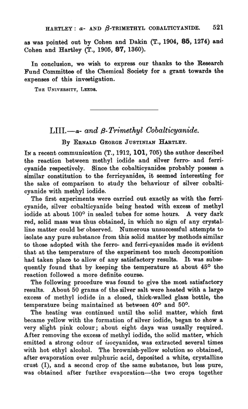 LIII.—α- and β-Trimethyl cobalticyanide