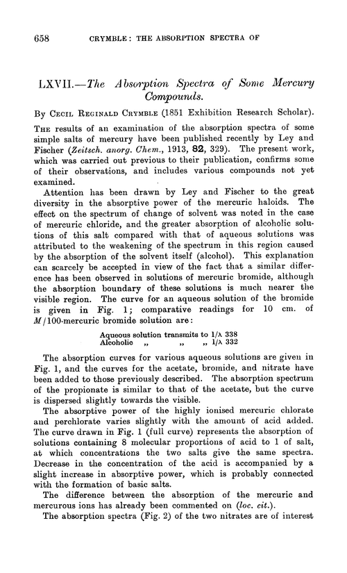 LXVII.—The absorption spectra of some mercury compounds