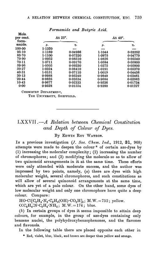 LXXVII.—A relation between chemical constitution and depth of colour of dyes