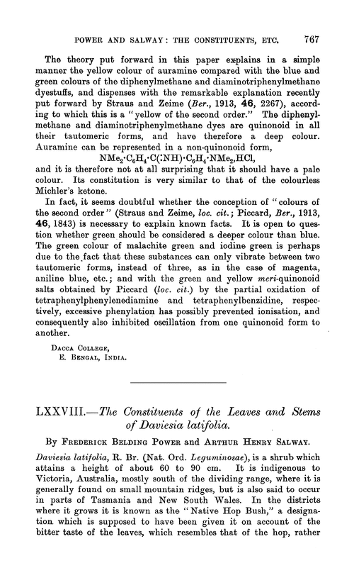 LXXVIII.—The constituents of the leaves and stems of Daviesia latifolia