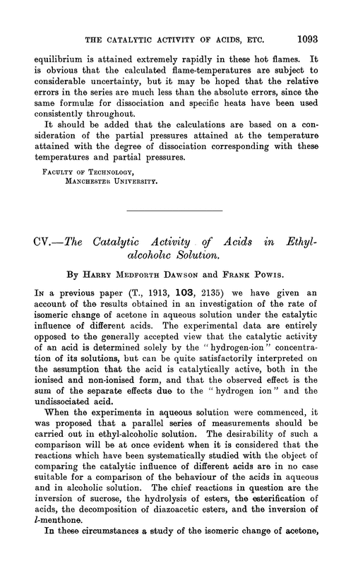 CV.—The catalytic activity of acids in ethylalcoholic solution