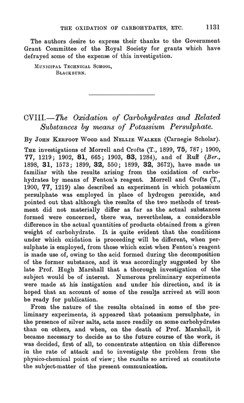 CVIII.—The oxidation of carbohydrates and related substances by means of potassium persulphate