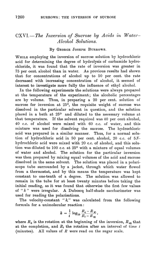 CXVI.—The inversion of sucrose by acids in water–alcohol solutions