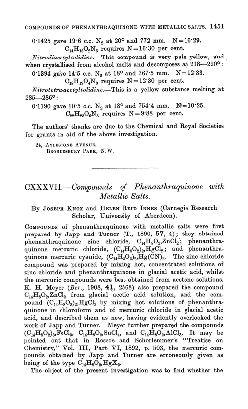 CXXXVII.—Compounds of phenanthraquinone with metallic salts