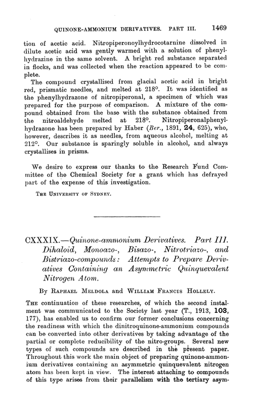 CXXXIX.—Quinone-ammonium derivatives. Part III. Dihaloid, monoazo-, bisazo-, nitrotriazo-, and bistriazo-compounds: attempts to prepare derivatives containing an asymmetric quinquevalent nitrogen atom