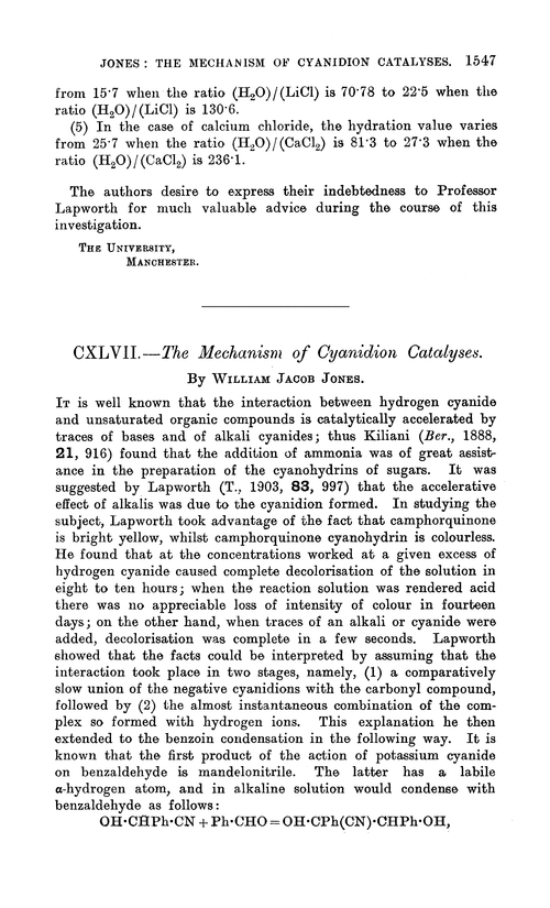CXLVII.—The mechanism of cyanidion catalyses