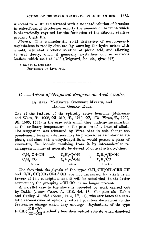CL.—Action of grignard reagents on acid amides