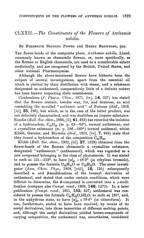 CLXXII.—The constituents of the flowers of Anthemis nobilis